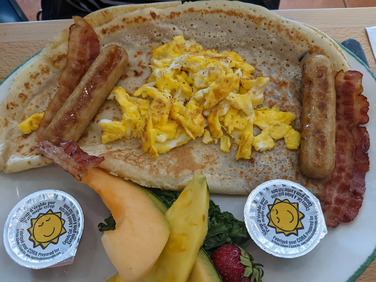 Cheese Crepe with Scrambled Eggs and Sausages