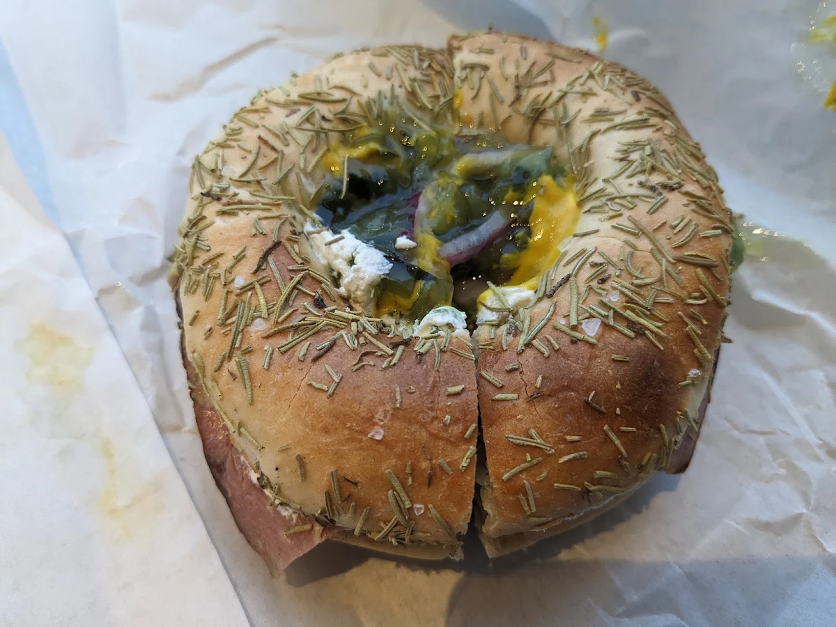 Montreal Smoked Meat on an Onion Bagel