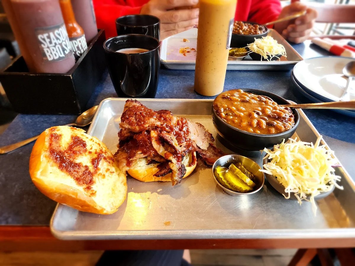 Smoked Brisket Sandwich with Baked Beans