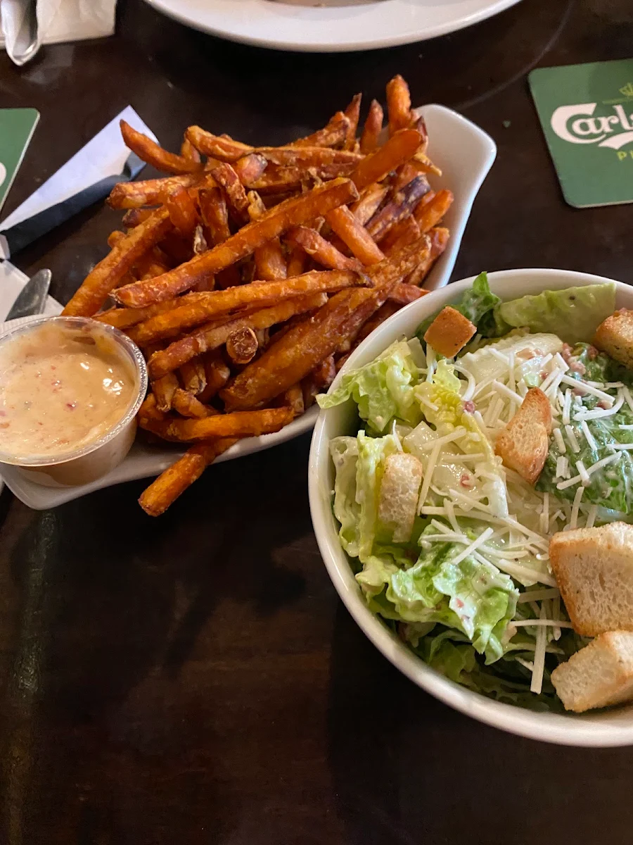 Sweet Potato Fries and Caesar Salad