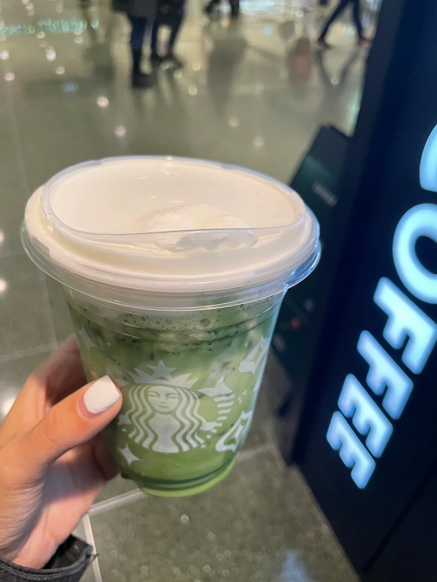 Iced Matcha with 2 Pumps of White Mocha with Vanilla Cold Foam