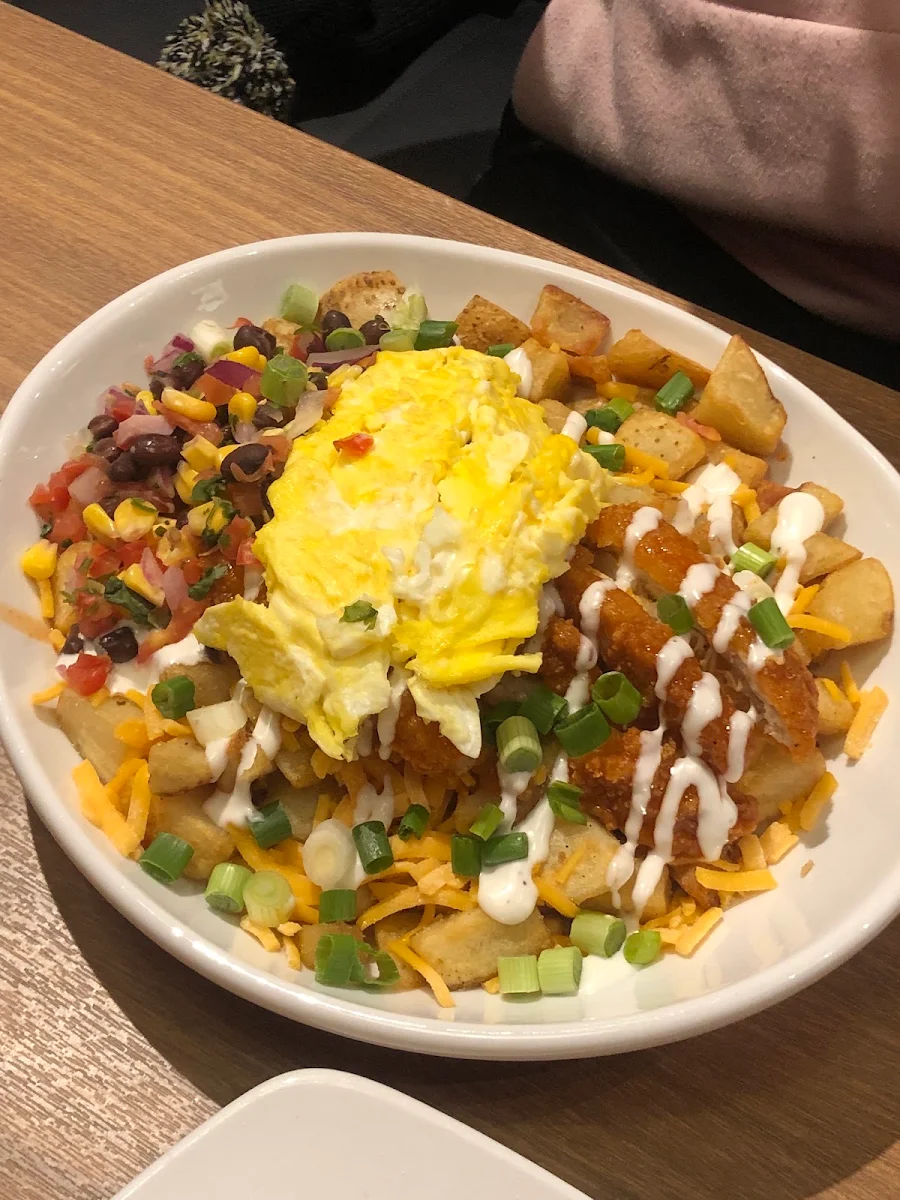 Hot Honey Chicken Hash with Scrambled Eggs