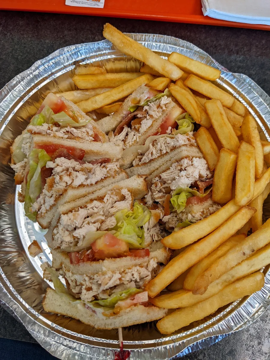 Club Sandwich with Poutine