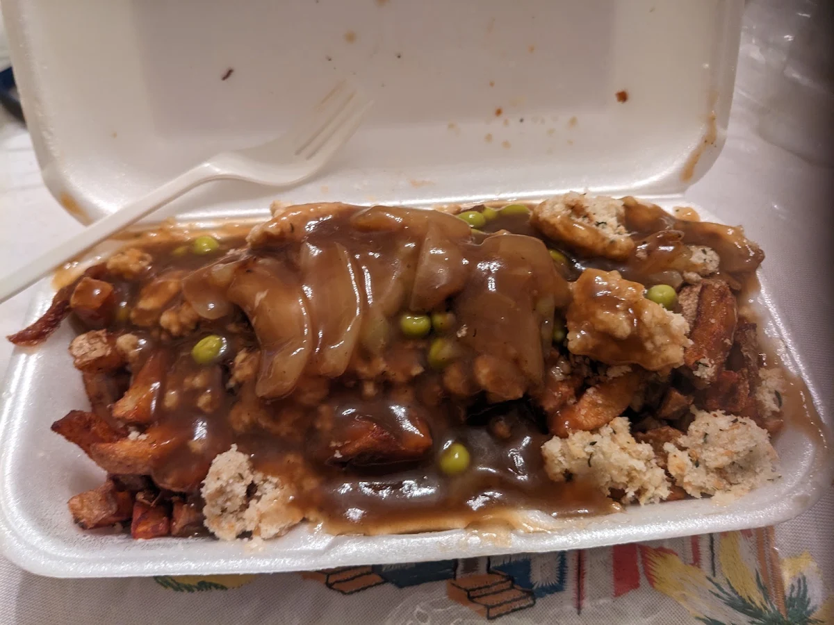 Newfie Fry Dressing Peas Fried Onions and Gravy
