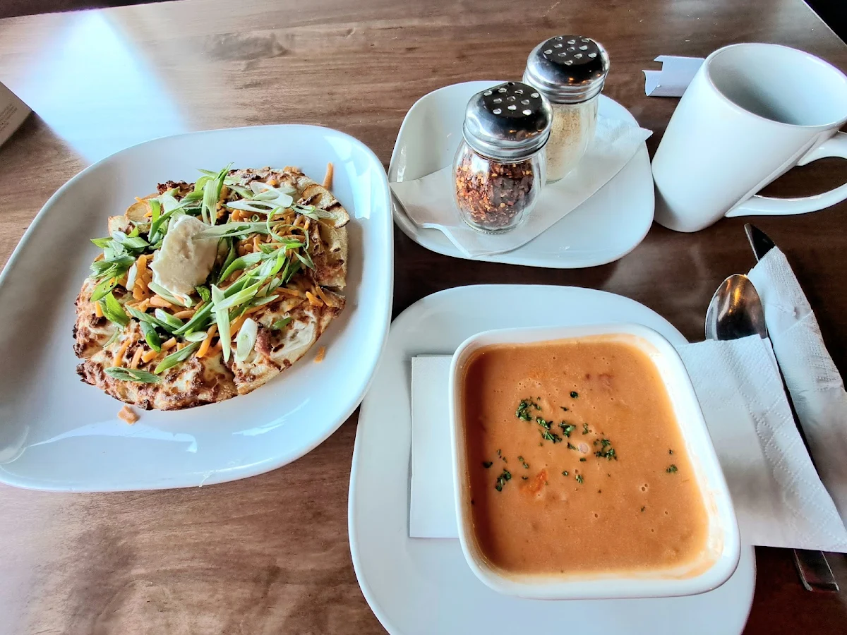 Spicy Perogi Pizza and Tomato Bisque Soup