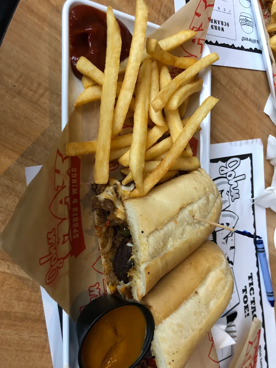 Philly Cheese Steak Sandwich and Fries