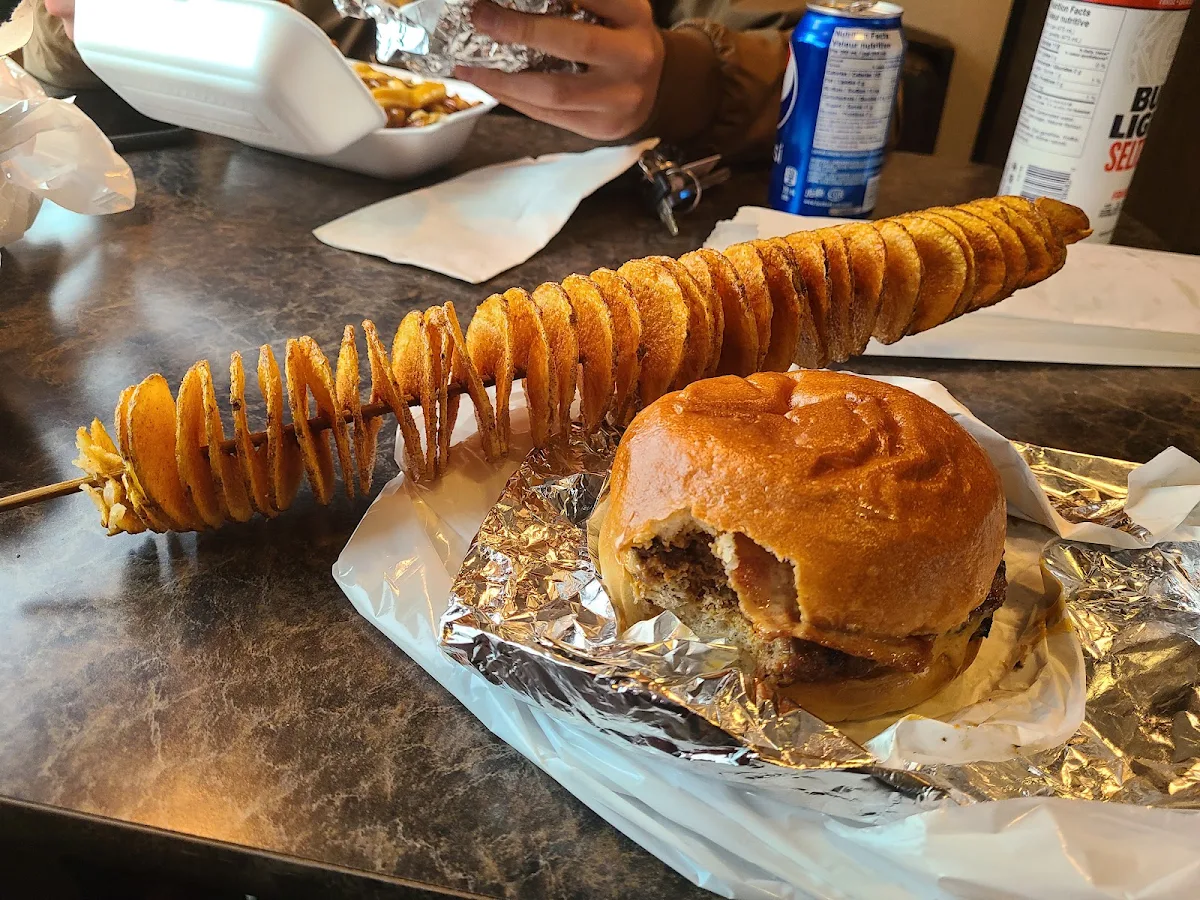 Potato Tornado and Peanut Butter Bacon Burger