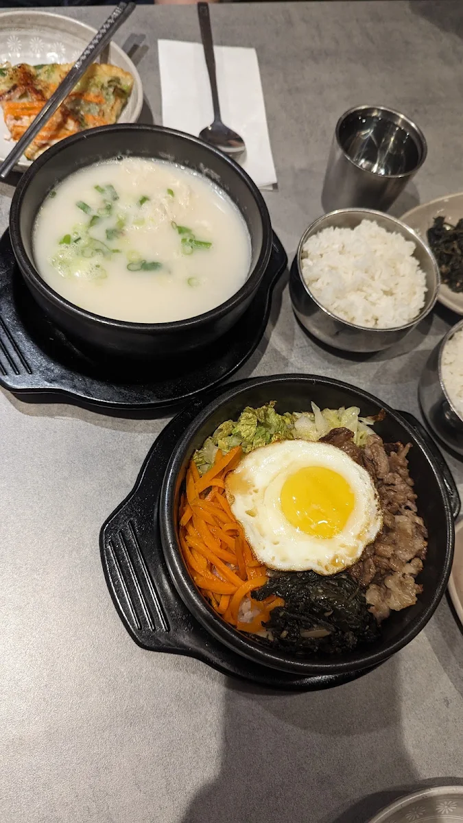 Bulgogi Bibimbap & Ox Tail Soup Top Came with Rice & Side Dishes