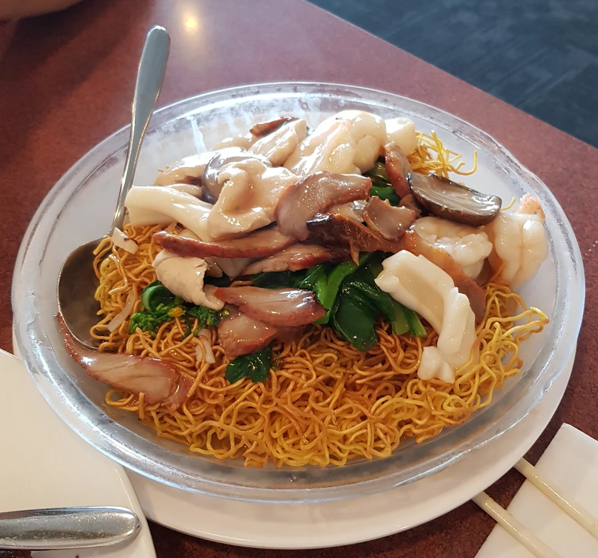 Cantonese Chow Mein Vegetables Chicken Shrimp Scallop Squid & BBQ Pork