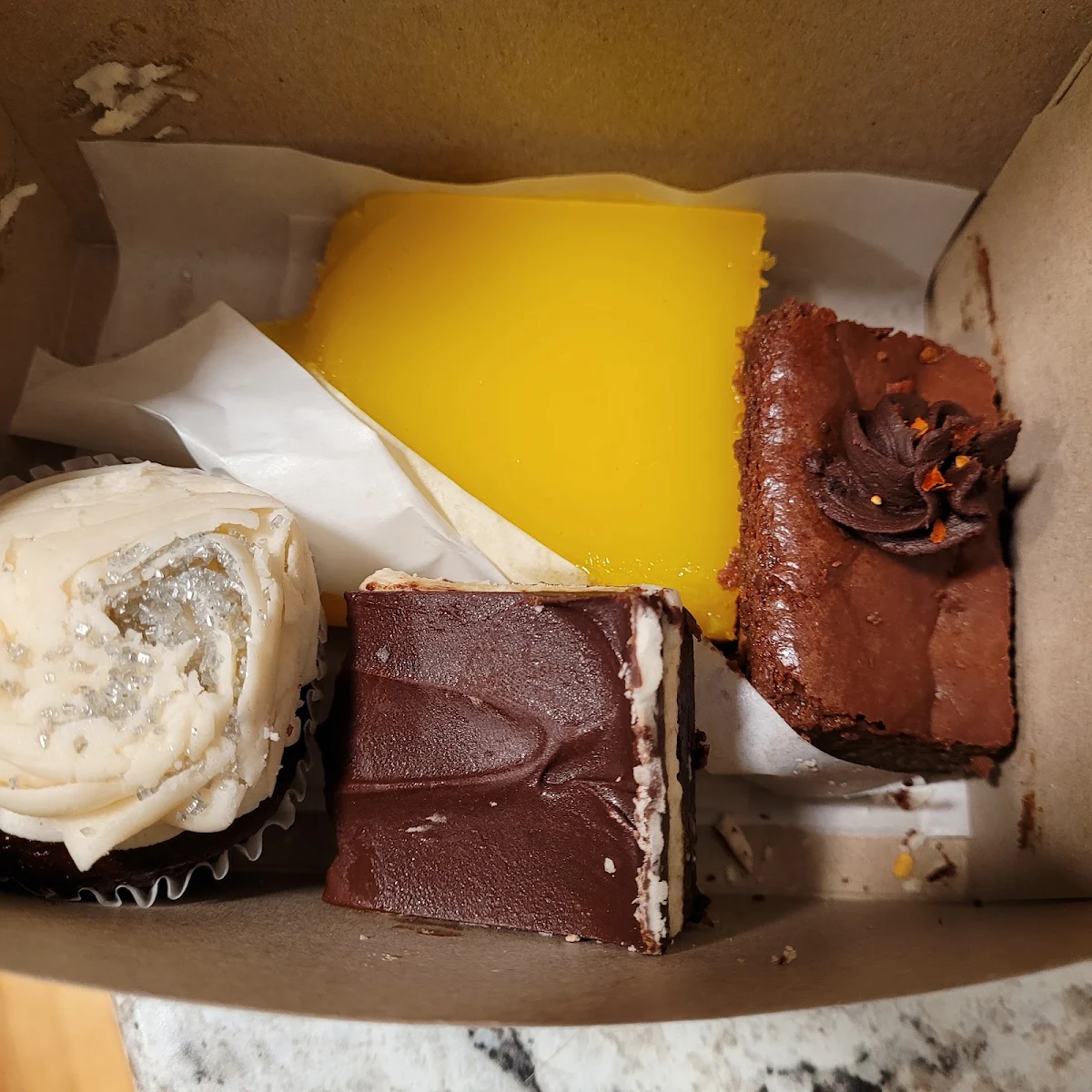 Lemon Square Chili Chocolate Square Red Velvet Cupcake Nanaimo Bar