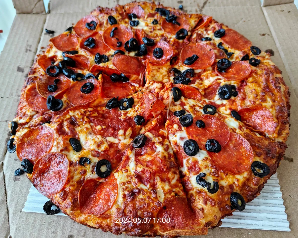 Pepperoni and Black Olive Pizza