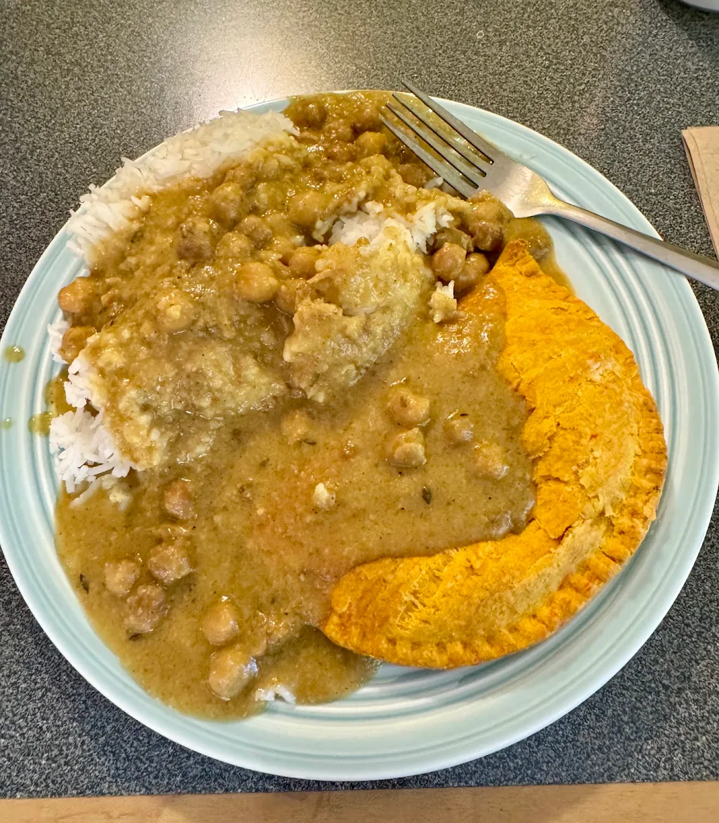 Beef Patty and Coconut Chickpea Curry with Rice
