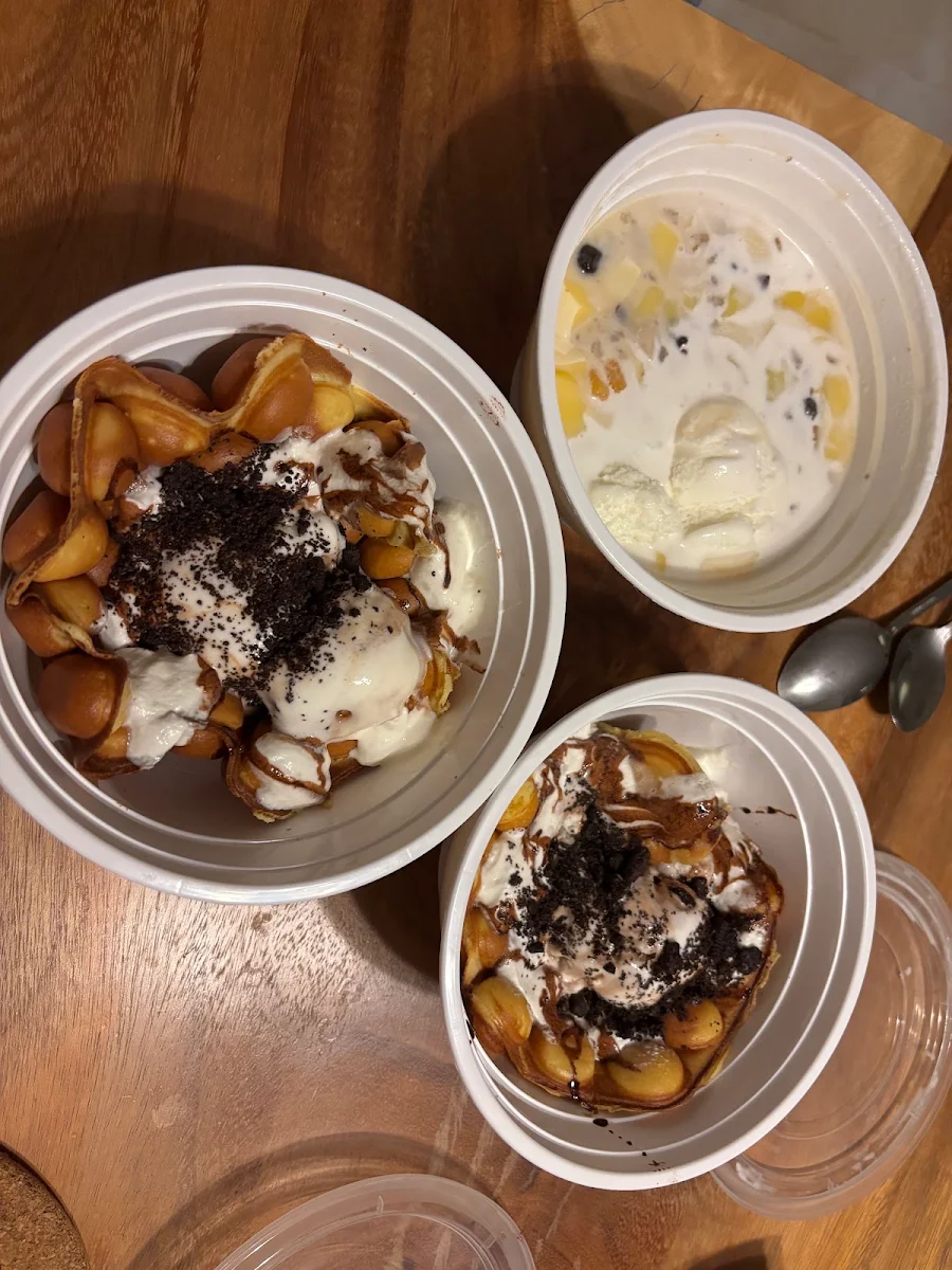 Ice Cream Egg Waffle and Taro Family Bowl with Vanilla Ice Cream