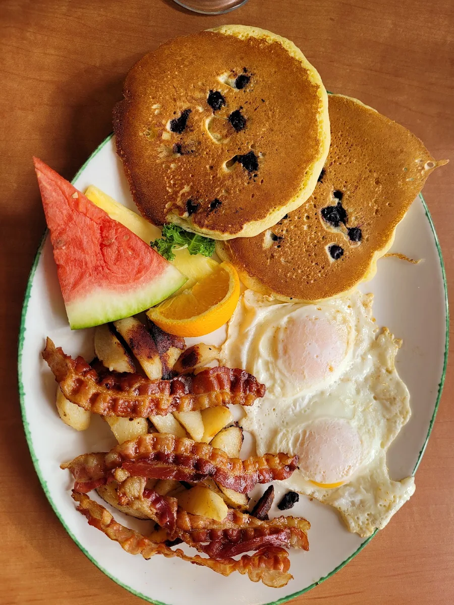 Eggs 2 Blueberry Pancakes and Bacon