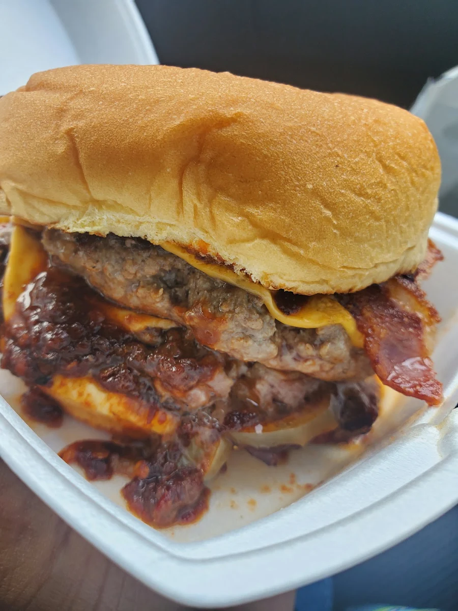 Double Patty Cheese Burger with Bacon and Caramelized Onions