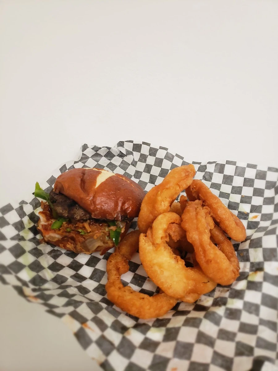 Classic Rock Burger with Onion Rings