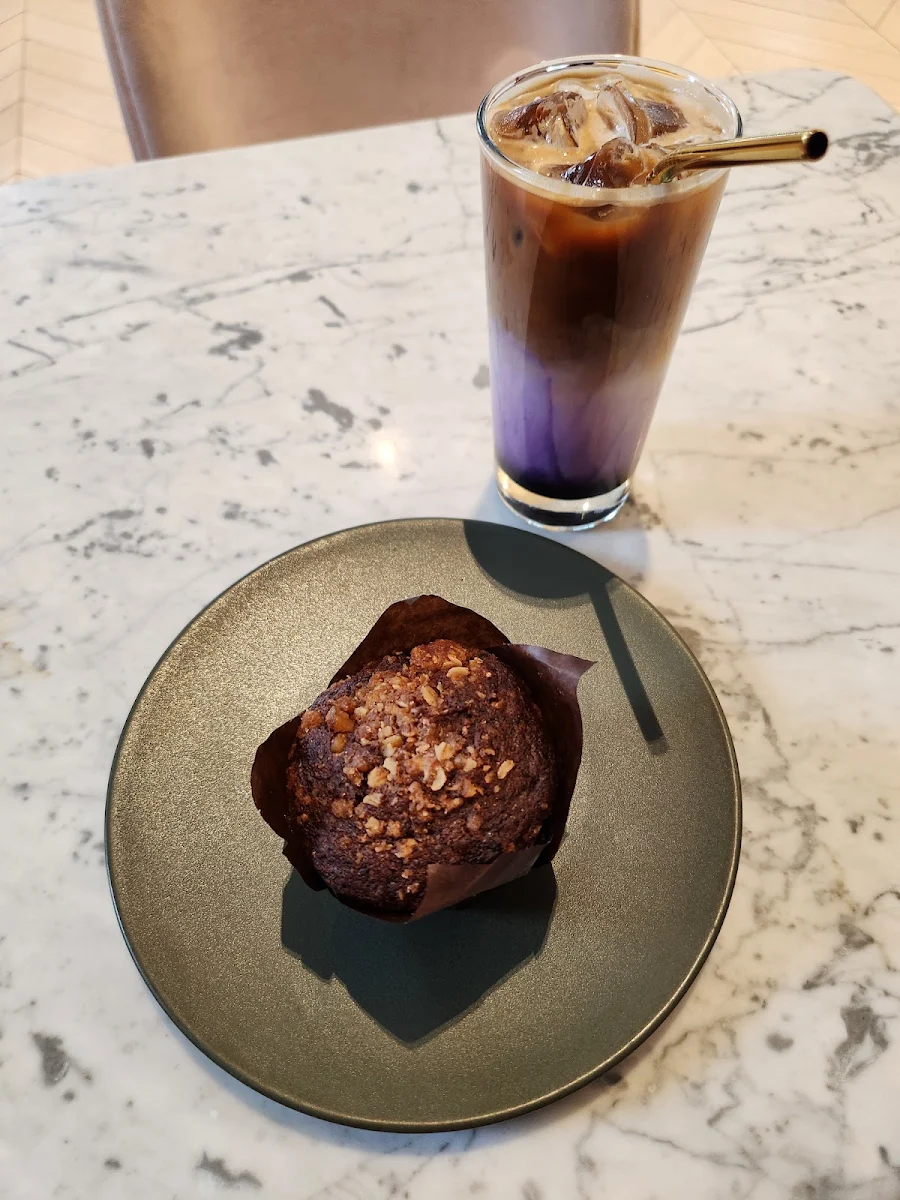Ube Iced Latte and Banana Walnut Muffin