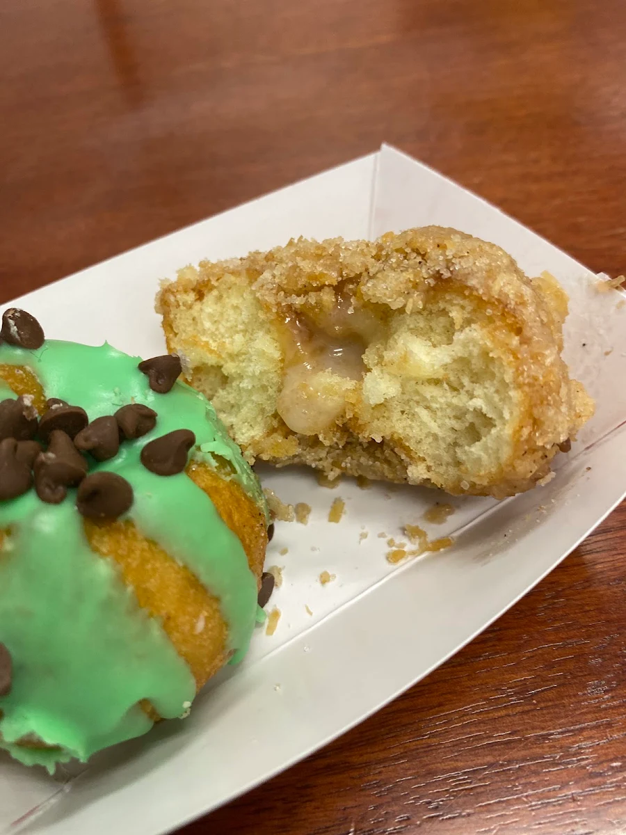 Close Up of Mint Chip and Rum Butter Donuts
