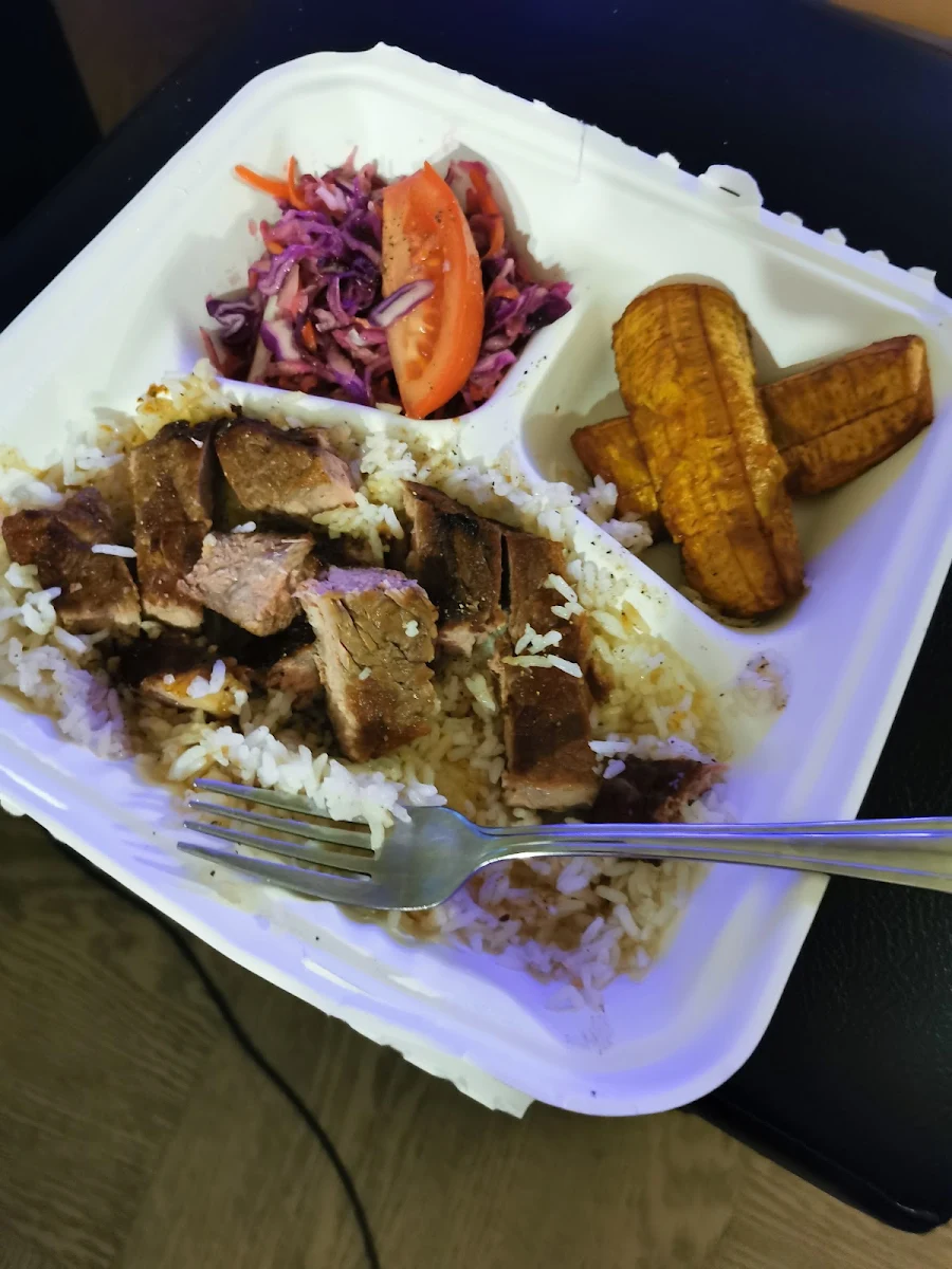 Pork Rice Cabbage Salad and Fried Plantains