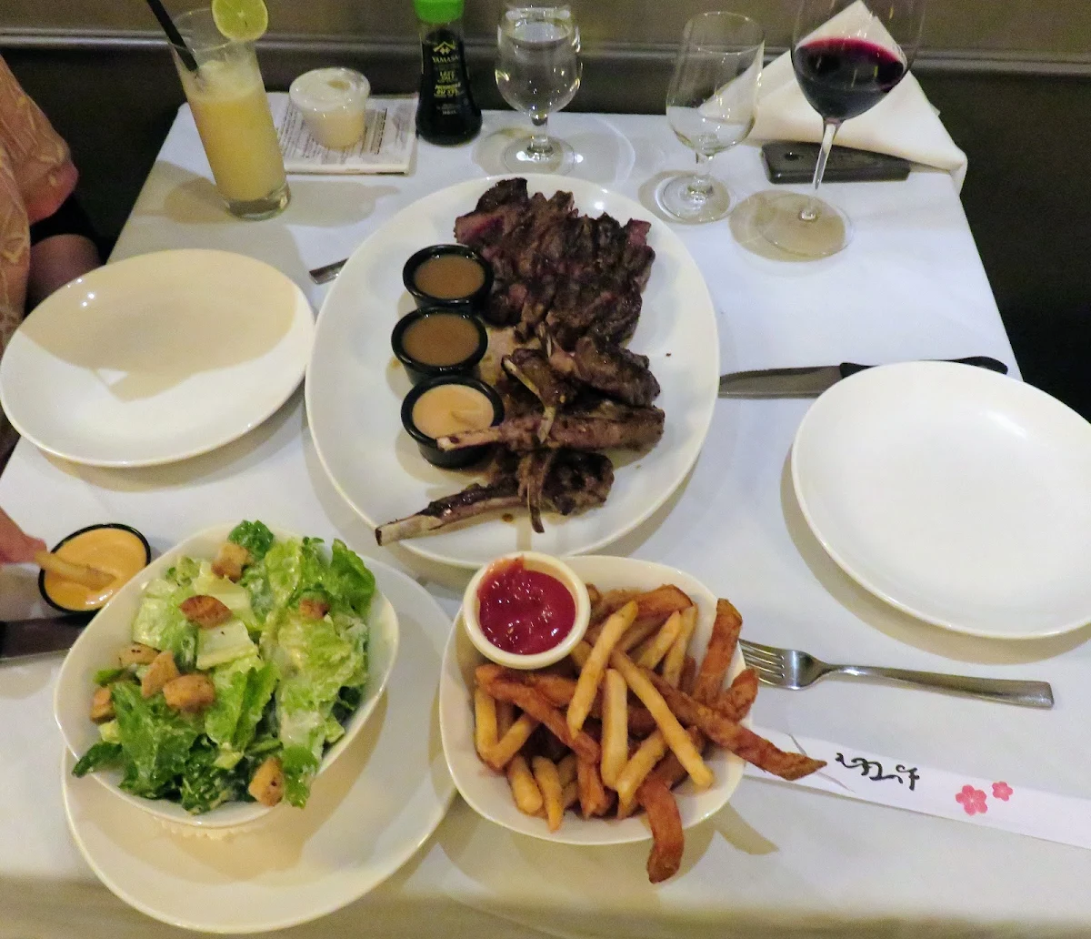 Lamb Chops Rib Eye Steak French Fries with Cesar Salad