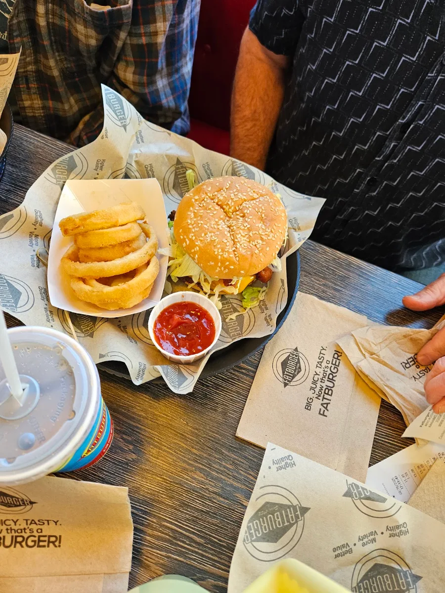 Bacon Cheddar Burger with Onion Rings