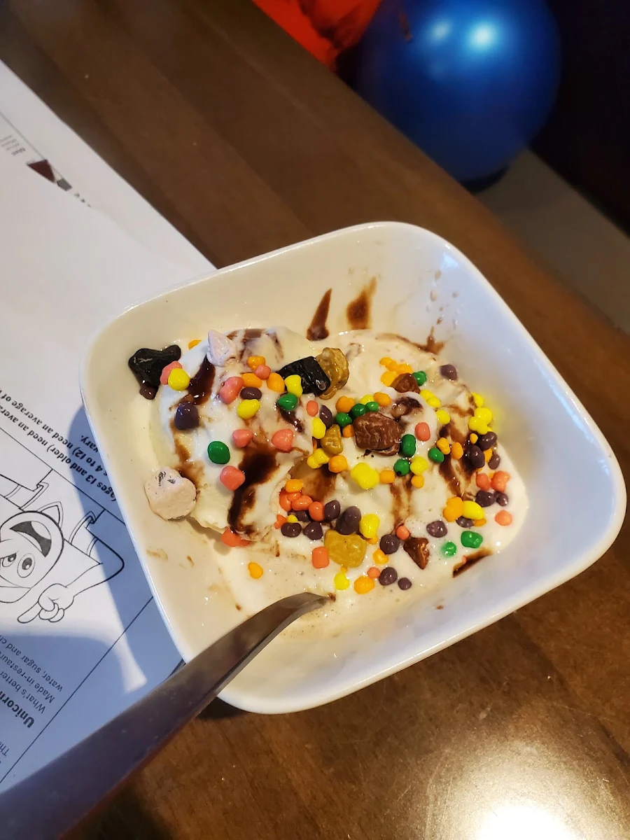 Sundae with Rocks M&M and Chocolate Syrup