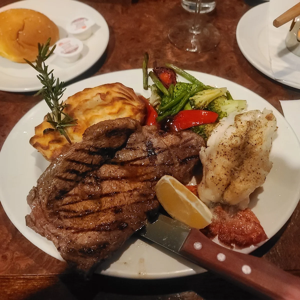 Prime Ribeye and Lobster Tail