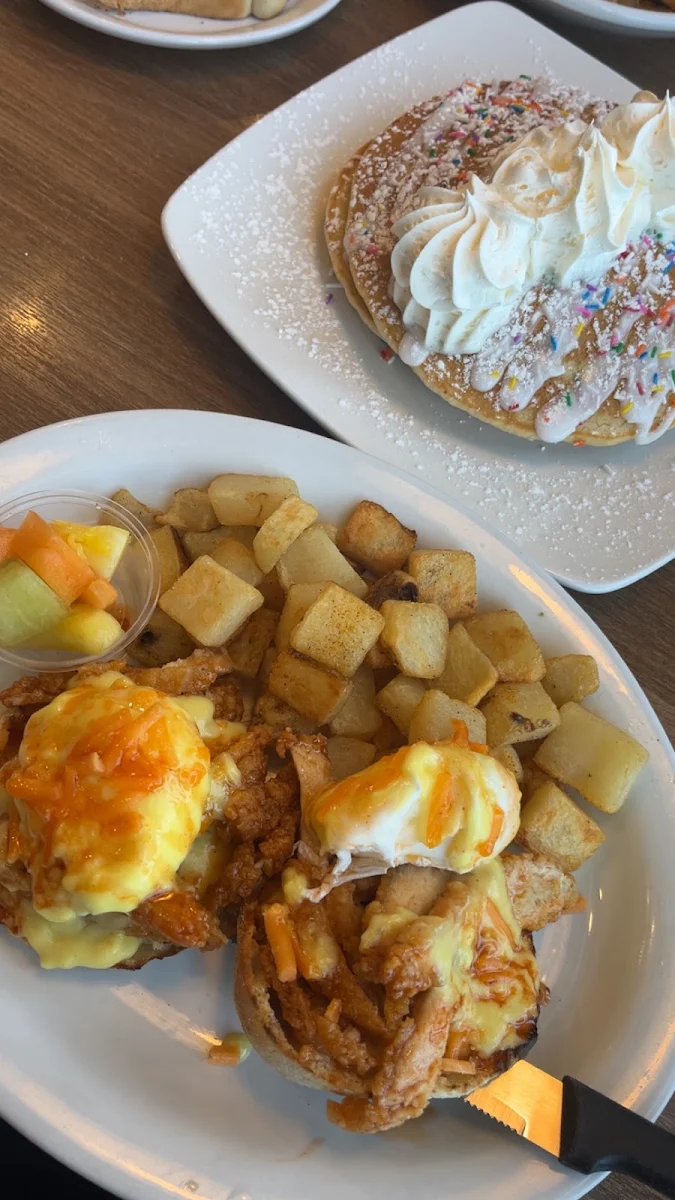 Eggs Benedict and Birthday Cake Pancakes