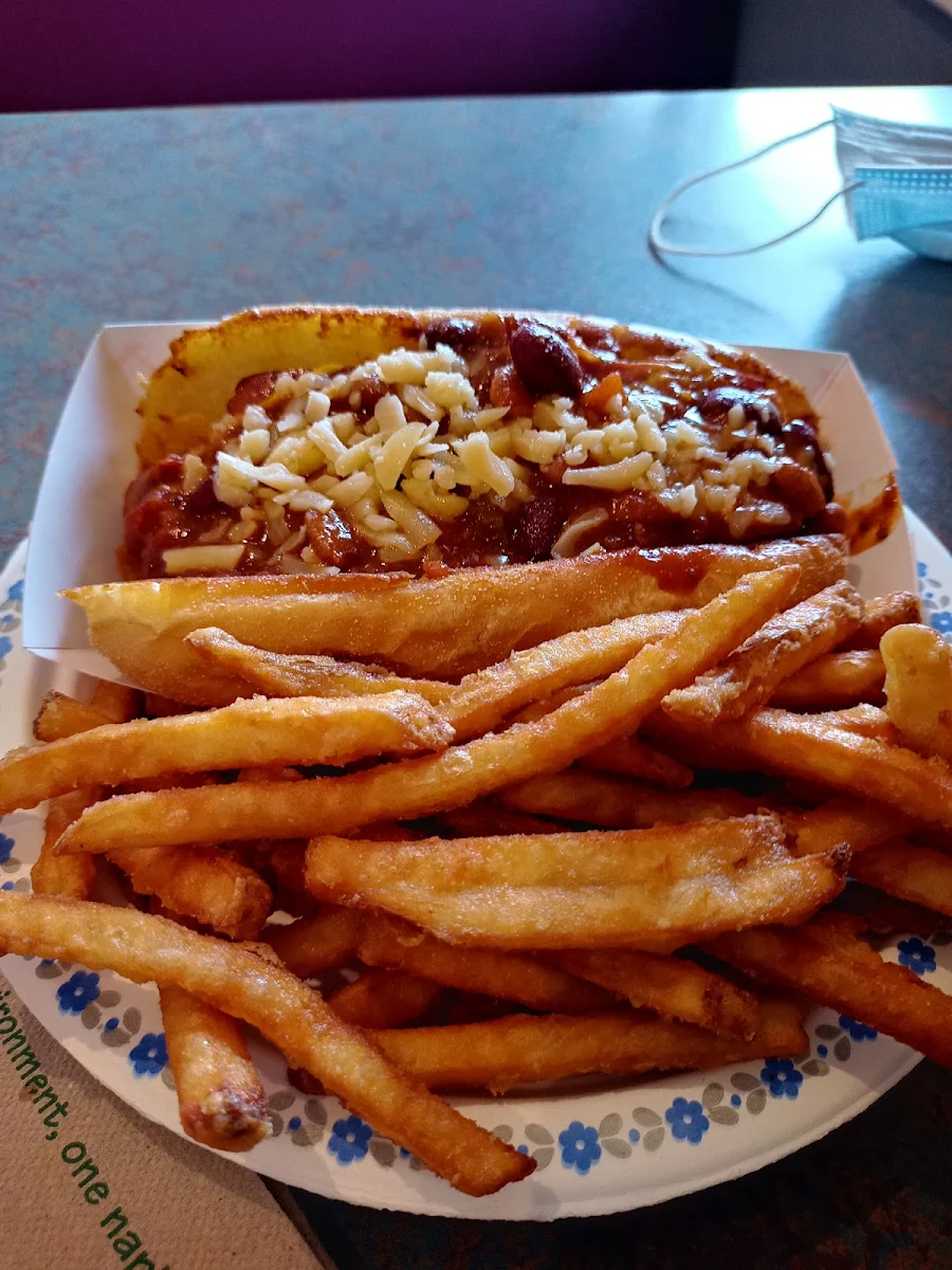 Chilli Cheese Hot Dog and Fries