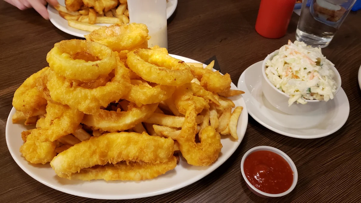 C Lovers Platter Halibut Prawns Onions Rings Chips