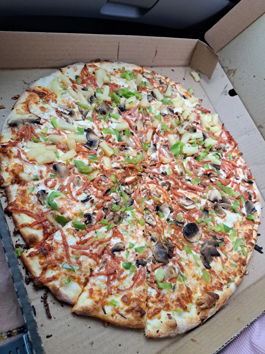 Tomatoes Jalapenos Hot Banana Peppers Anchovies Pineapple Parmesan Cheese Extra Crust