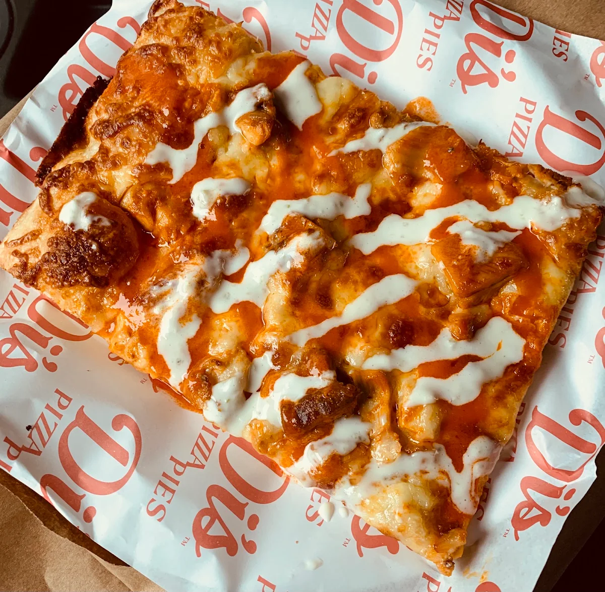 Buffalo Chicken Pizza w Blue Cheese & Hot Sauce