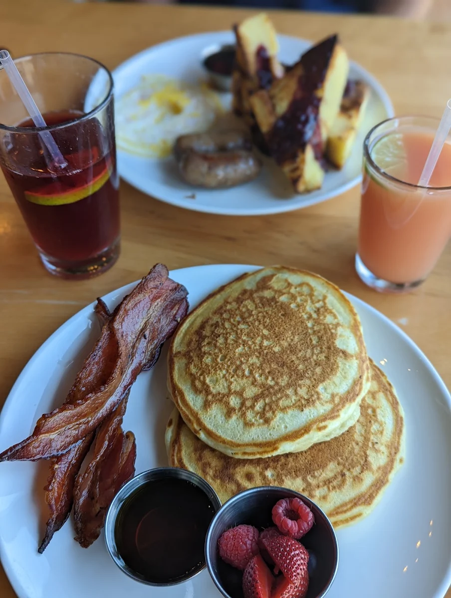 Blueberry Pancakes with Bacon and Real Maple Syrup