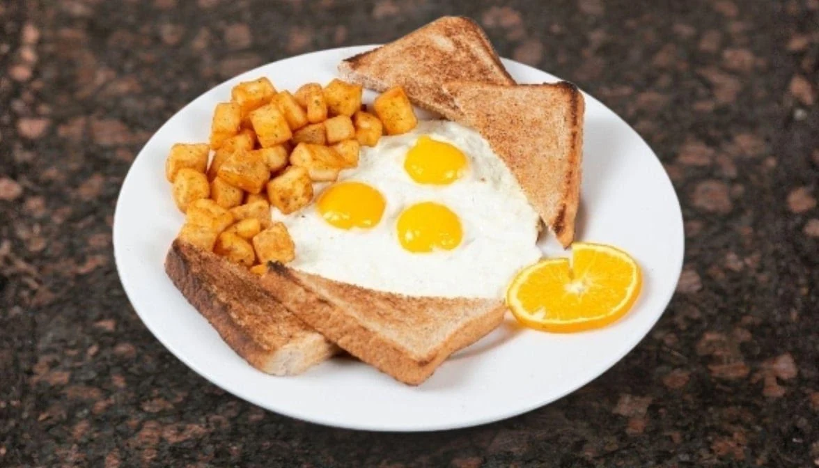 Three Eggs Breakfast Potatoes Toast & Bacon