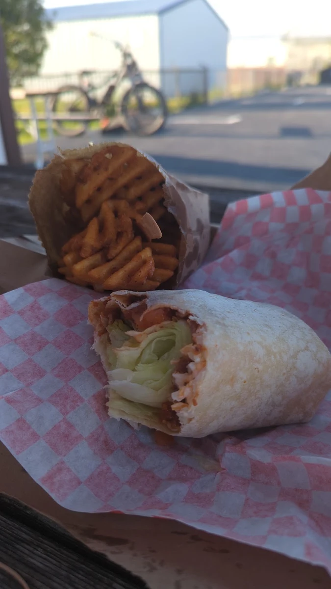 Buffalo Chicken Wrap and Spicy Fries