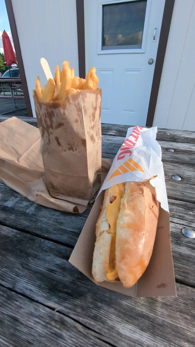 Foot Long Hot Dog and Onion Rings