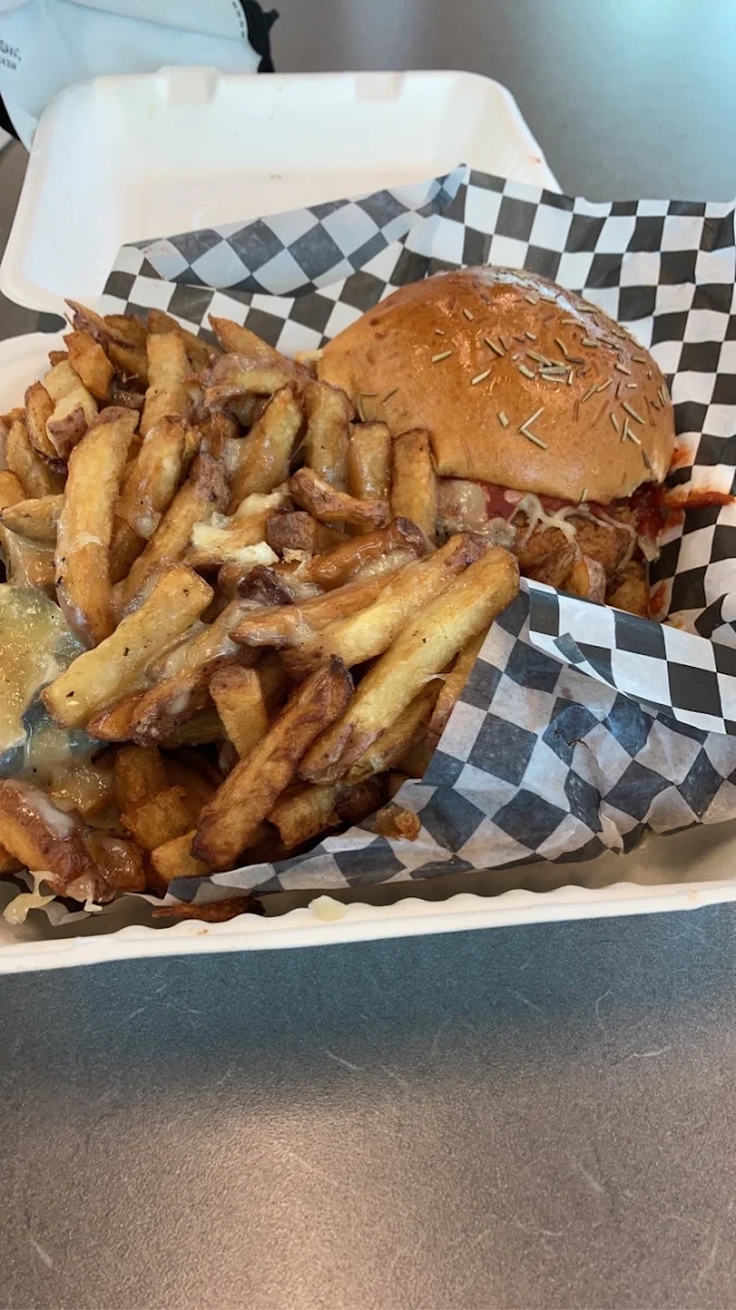Chicken Parmesan Burger and Fries