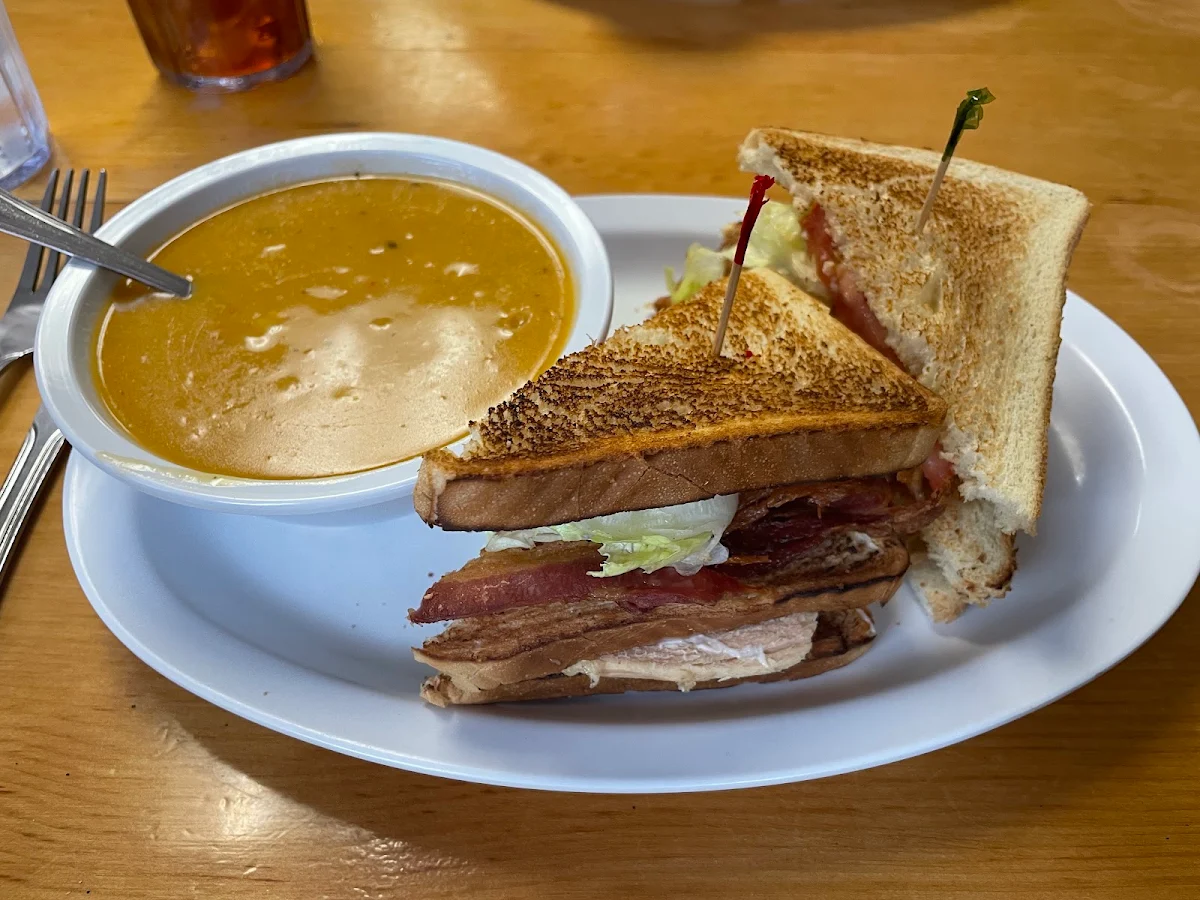 Turkey Club House Sandwich with Bean and Ham Soup