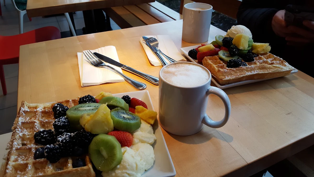 Waffle w Fresh Fruit Whipped Cream and Custard Combo