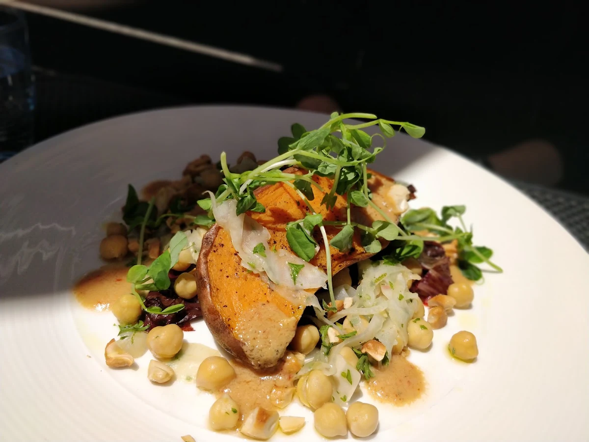 Sweet Potato Steak Chick Pea and Cashew Salad