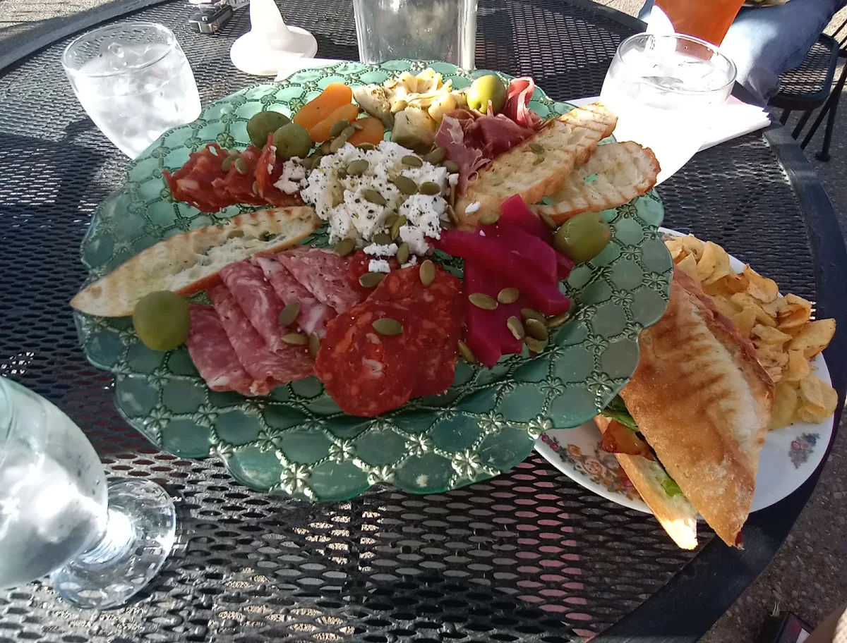 Charcuterie Board Left and Roast Beef Sammie with Chips