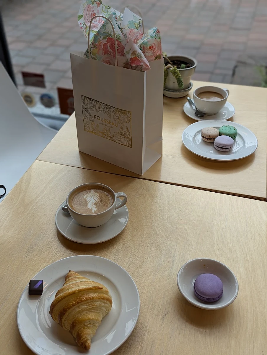 Freshly Baked Croissant Cappuccino and Macarons