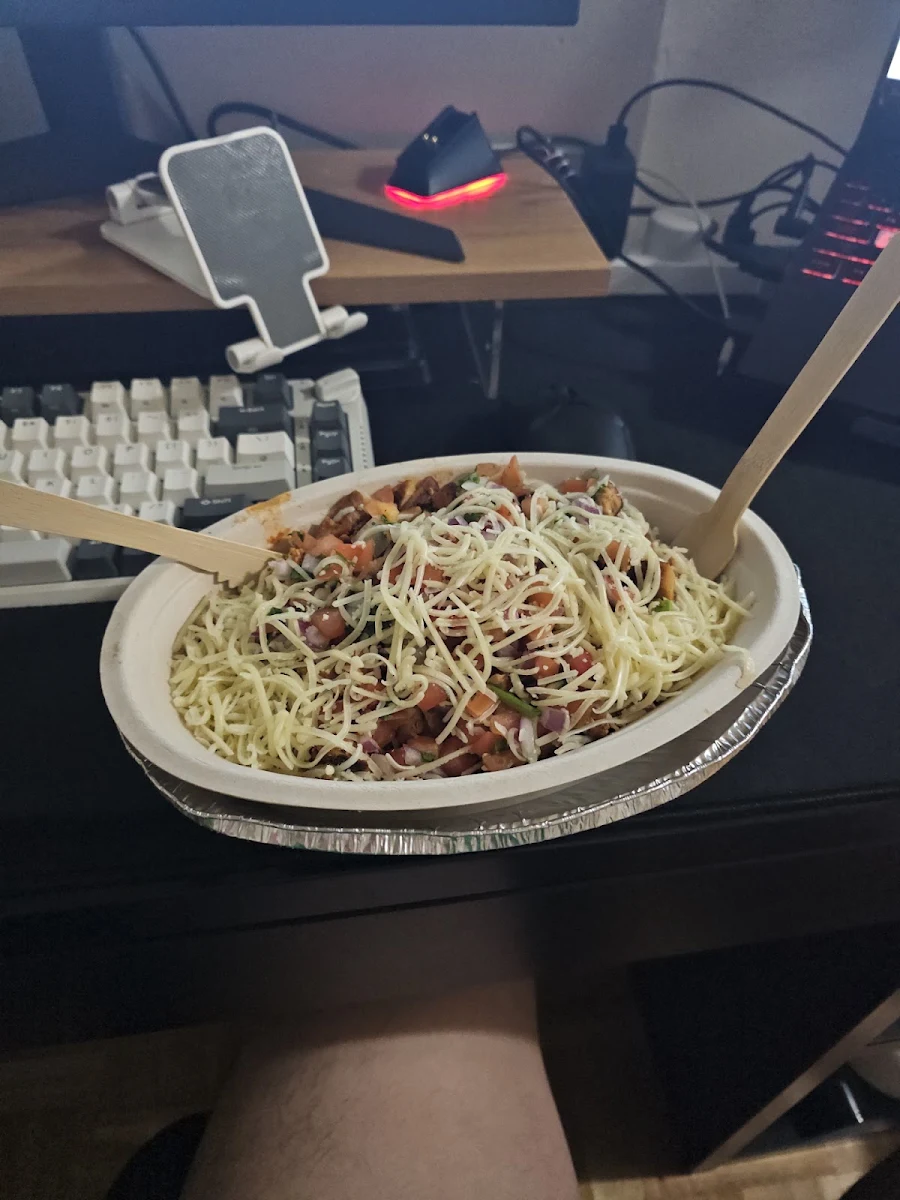 Chicken Burrito Bowl with Spicy Salsa Pico De Gallo Sour Cream and Cheese