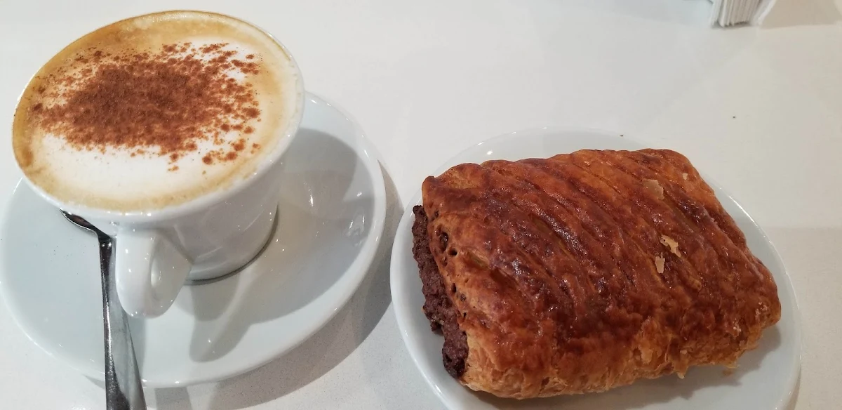 Cappuccino Latte and Chocolate Croissant