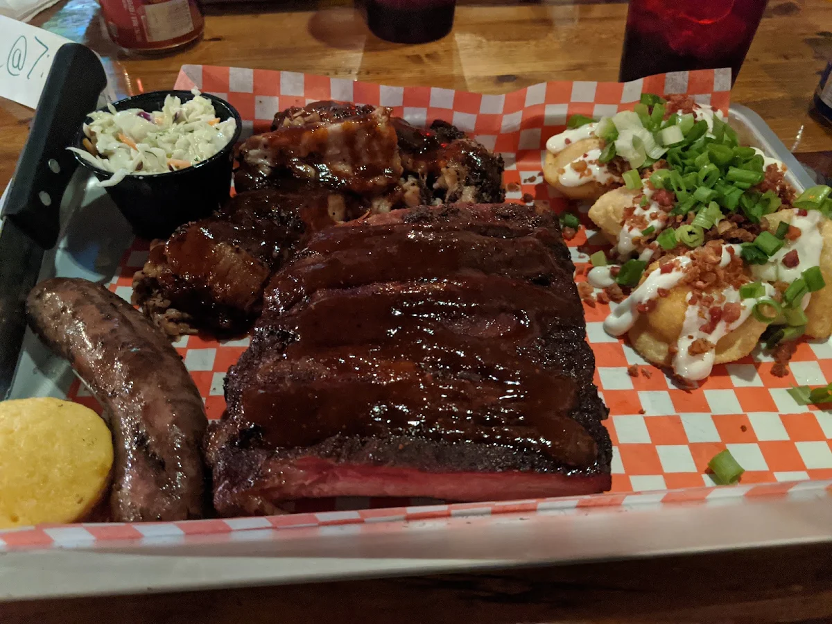 Plate of Q and Fried Perogies