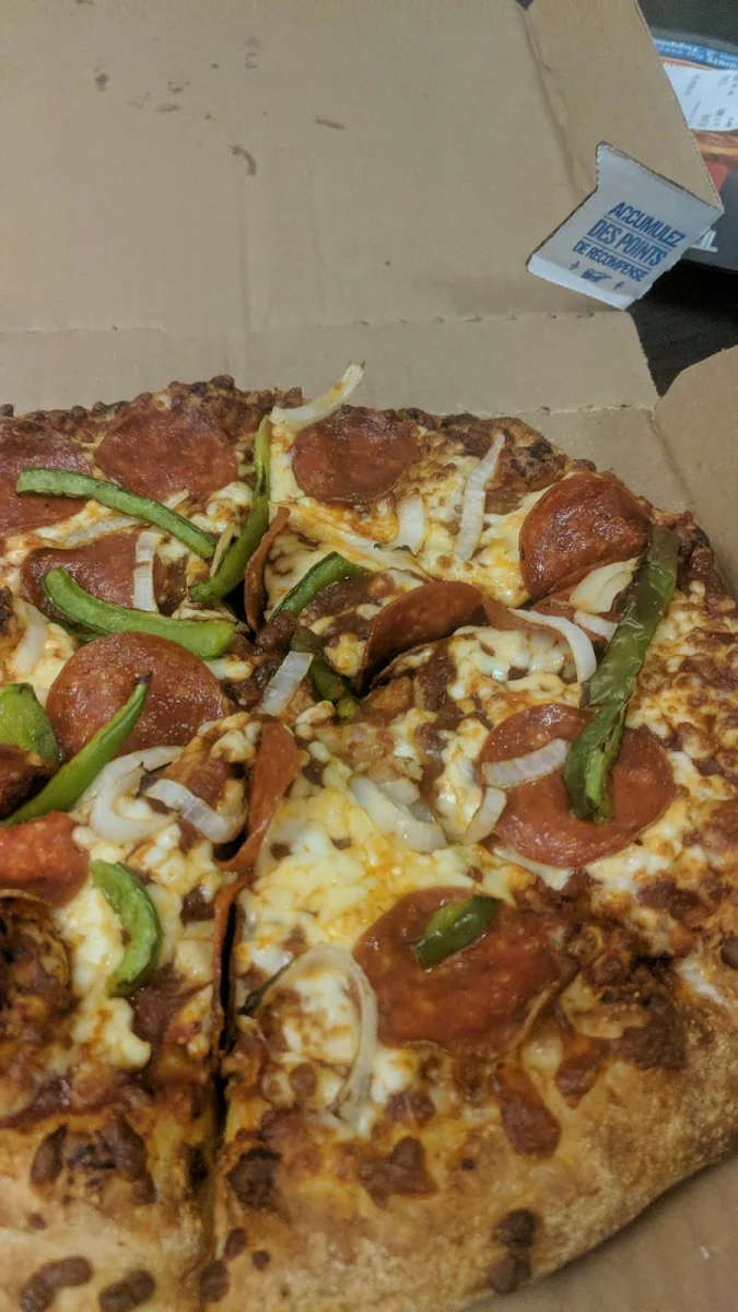 Pepperoni Onion and Green Pepper Pizza