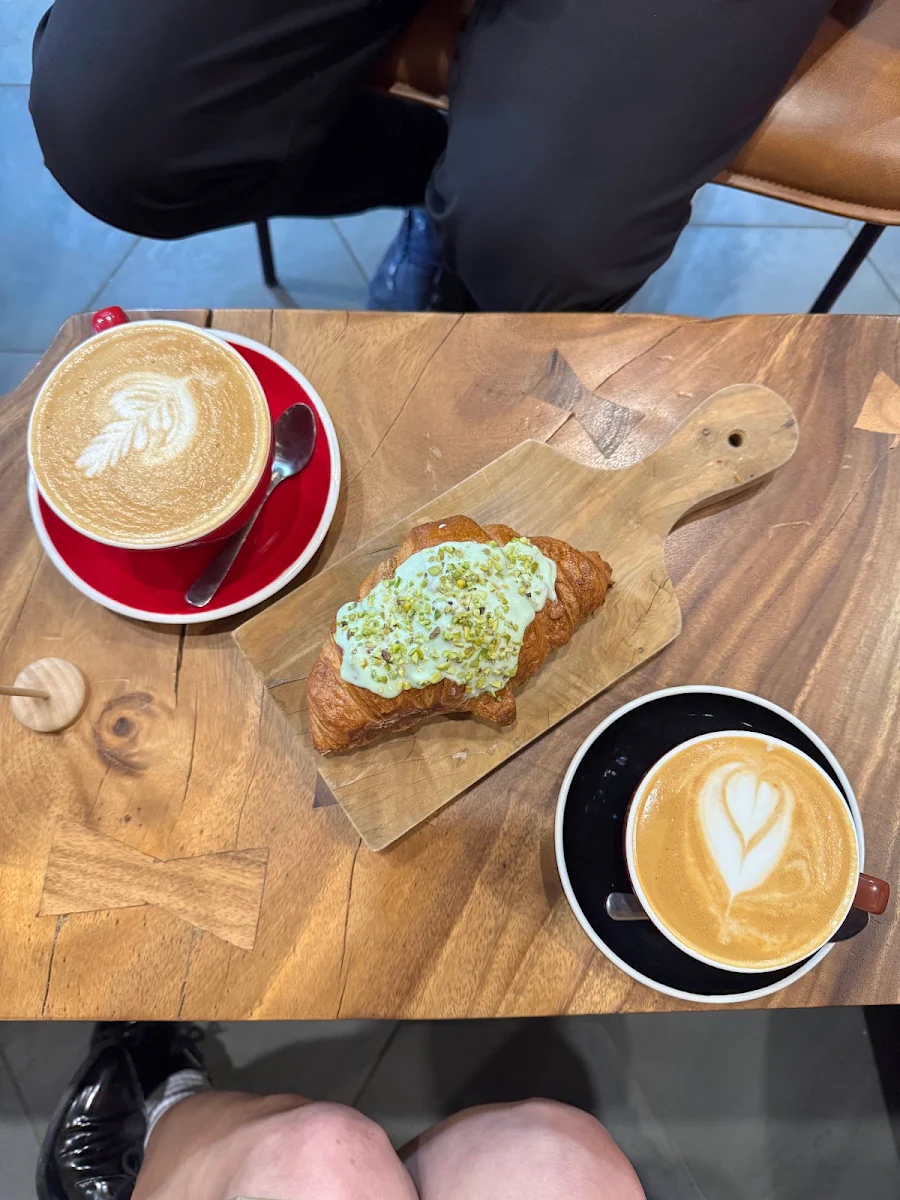 Matcha Latte and Pistachio Croissant