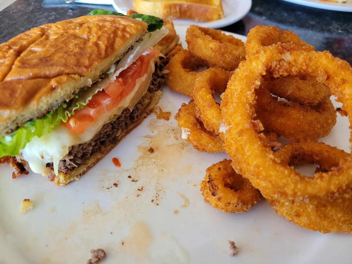 Mozza Burger and Fresh Crisp Onion Rings