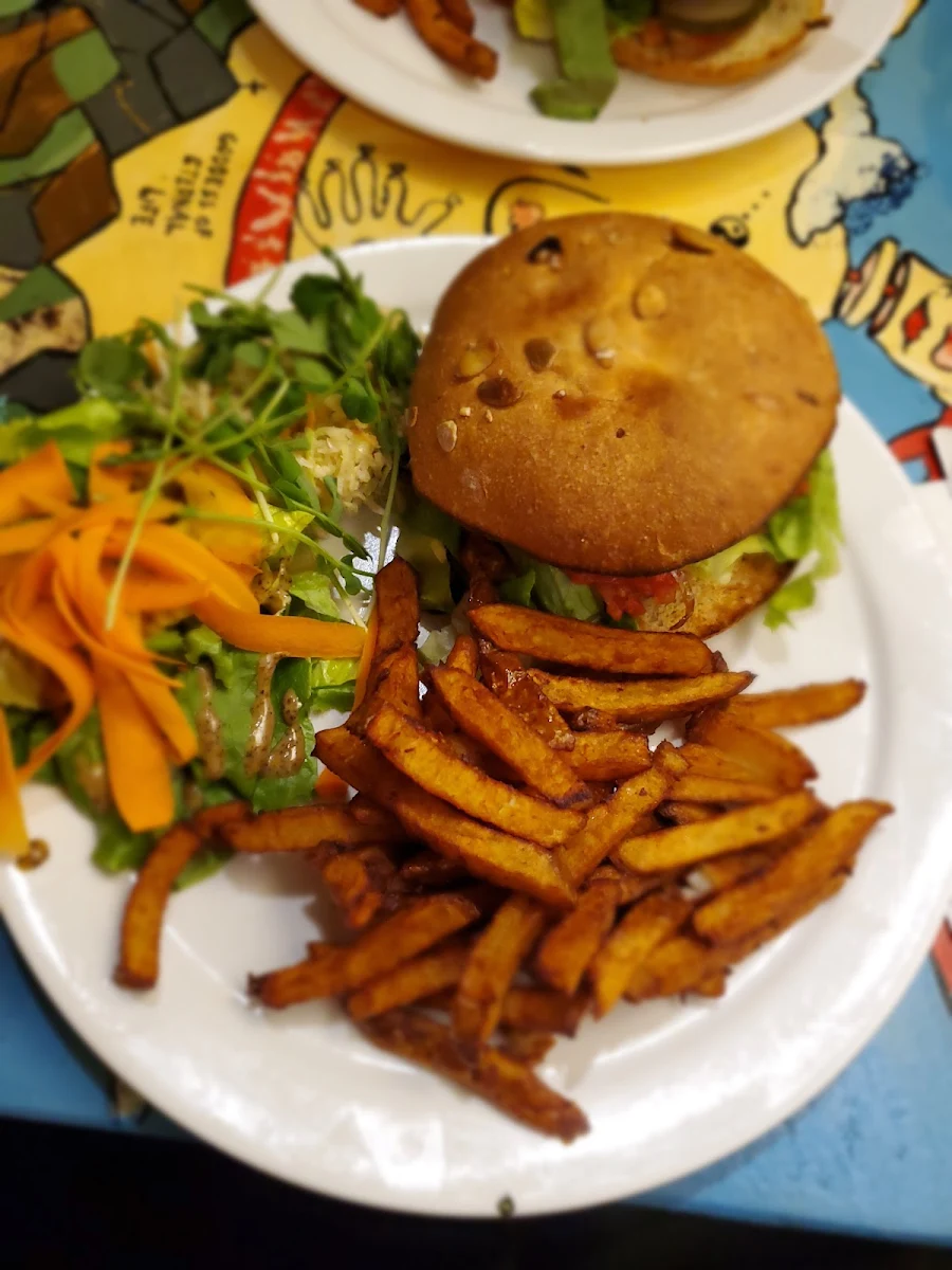Falafel Burger and Fries