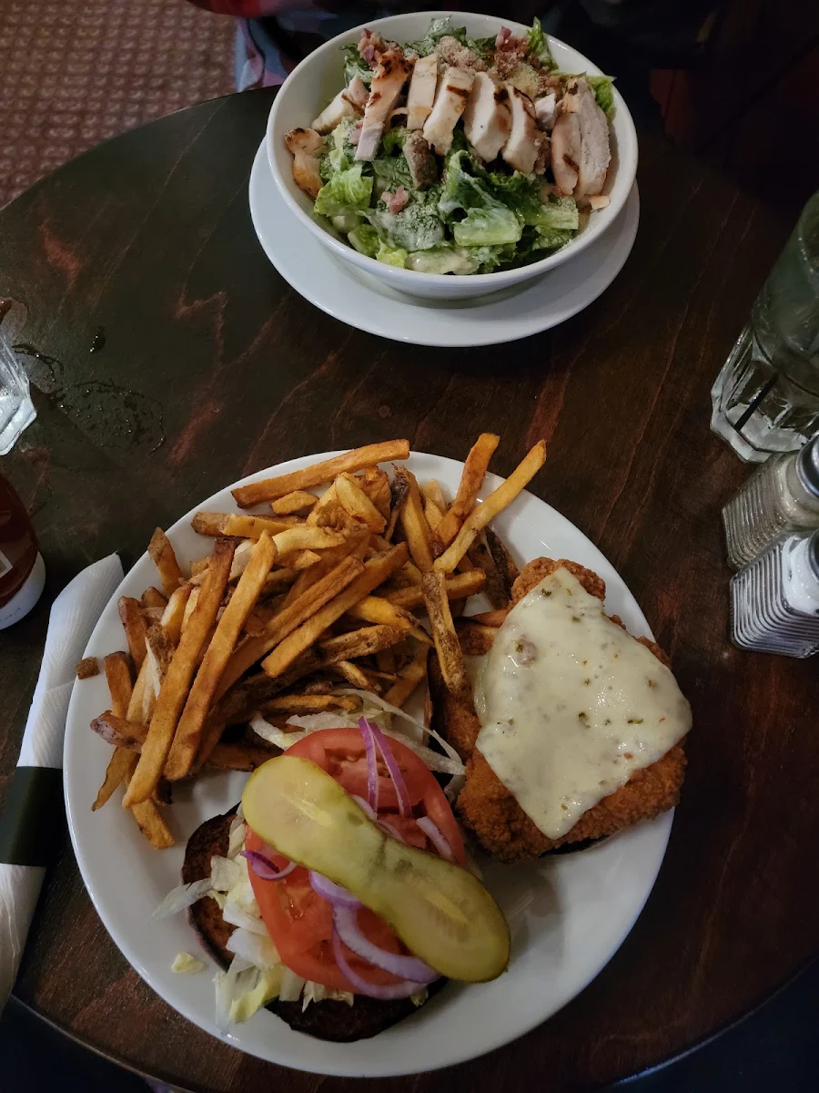 Fried Chicken Burger with Fries with Cheese